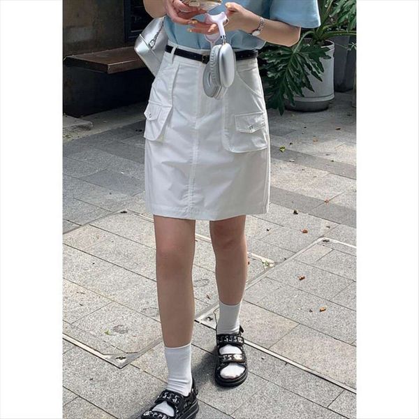 

huang zheng three dimensional pocket overalls skirt for women summer korean casual loose high waist, Black