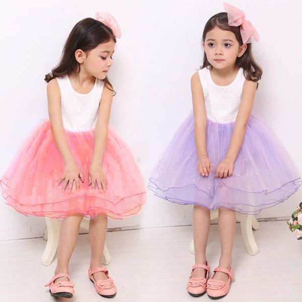 

korean version of children's clothing lace girl dress mesh nail bead cute princess dress x0825, Red;yellow