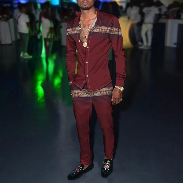 

men's tracksuits autumn men party dress shirt pants fashion brand 3d horizontal strip graph cardigan slacks s-4xl oversized men's, Gray