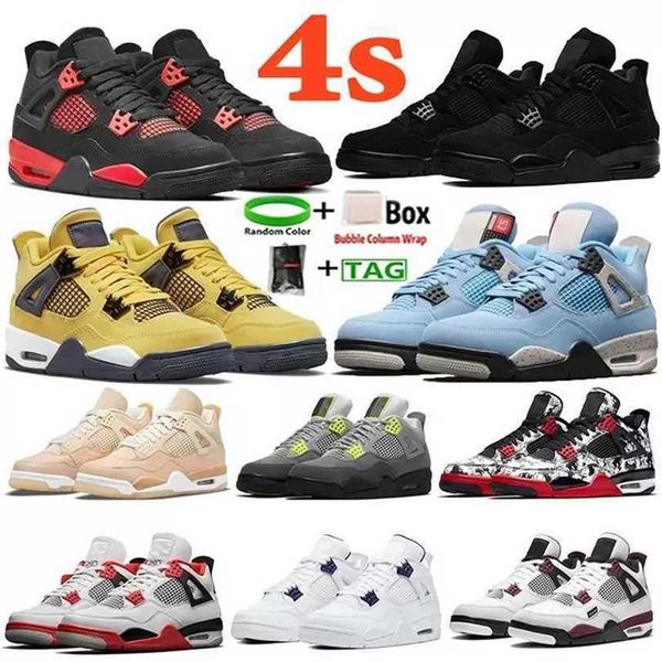 

new men women 4 basketball shoes black cat 4s cactus jack oreo university blue sneaker sail kaws bred purple metallic tech white