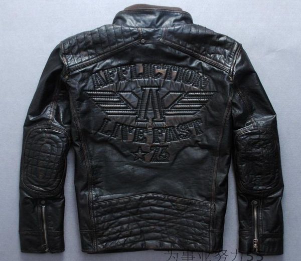 

2018 affliction motorcycle leather jackets short style back embroidery a letter limited edition genuine leather jacket8064187, Black