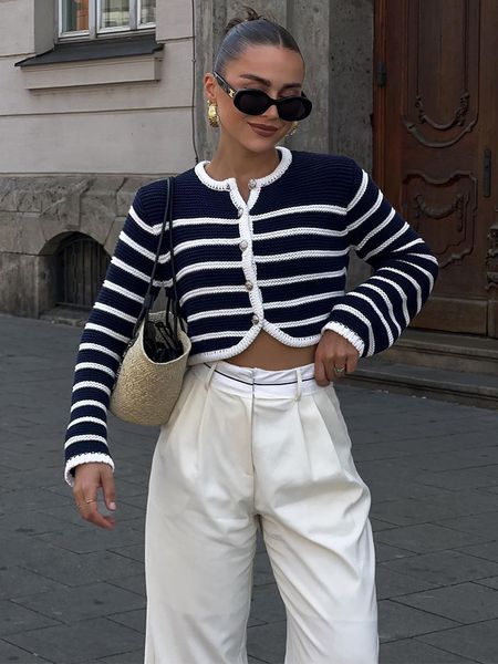 

womens sweaters taruxy slim knitted cardigan for women o neck color block long sleeve cute coat femme autumn street fashion casual 230824, White;black