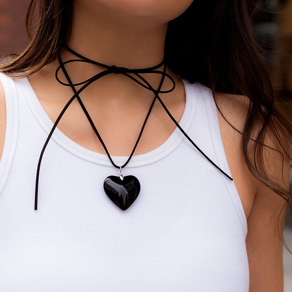 

european and american designer heart love necklace luxury jewelry with adjustable wax thread choker necklaces for simple and personalized lo, Silver
