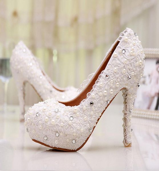 

white beautiful vogue lace pearl high heels elegant wedding bridal shoes wedding bridesmaid shoes5306681, Black