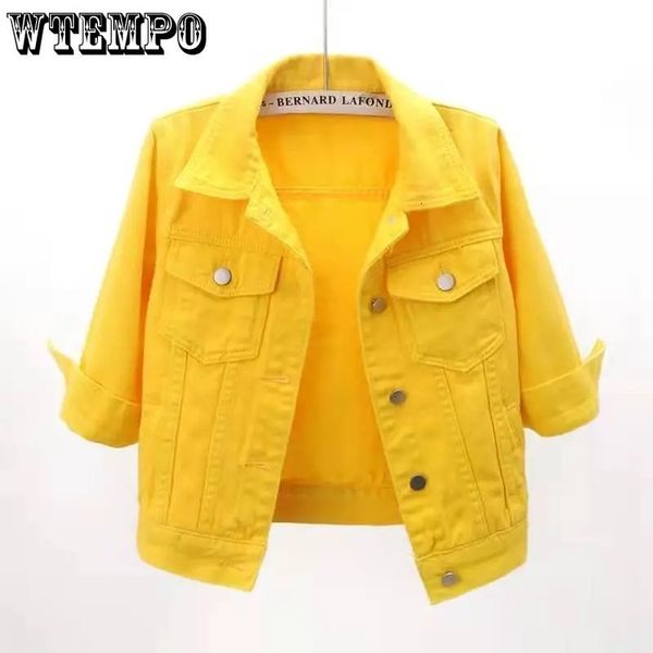 

women's jackets wtempo spring women denim jackets candy color casual short denim coats female casual solid jeans jackets outerwear 2308, Black;brown