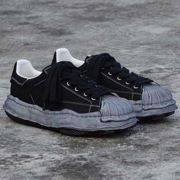 

blakey maison mihara yasuhiro mmy shoes shell toe dissolved shoes women's embroidery made old thick sole canvas board shoes, Black
