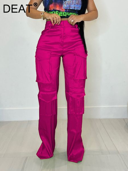 

women's jeans deat fashion women's pants high waist multi pockets solid color spliced casual straight wide leg trouser autumn 7ab6, Blue
