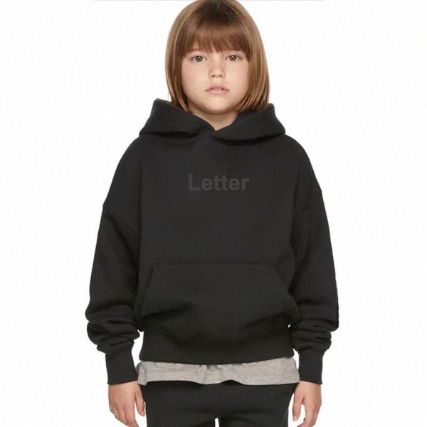 

kid hoodies sweatshirts essentialhoodie child baby hooded jogger long sleeve trousers loose clothing tracksuit a6u0#, Black