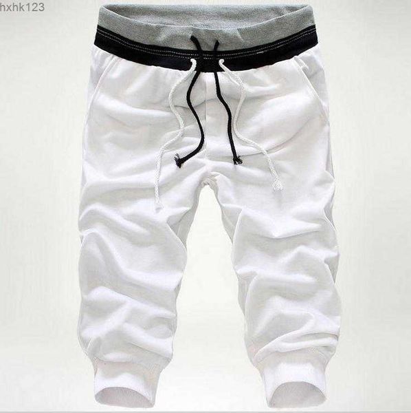 

new 2019 brand outdoor sport men's summer joggers basketball sports slacks leg cotton elastic harem pants men 3/4 capris pants, Black