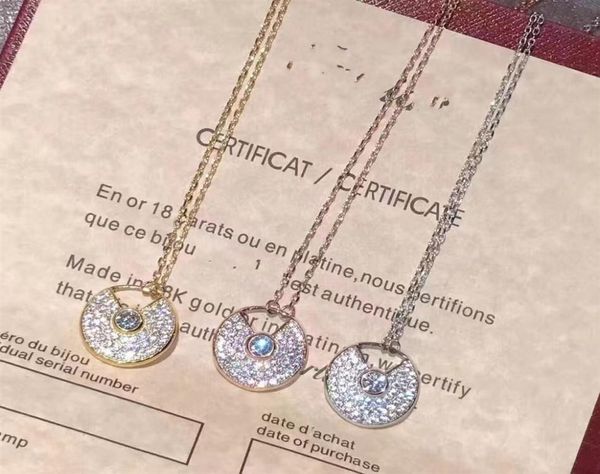 

luxury pendant necklace amulet charm s925 sterling silver full crystal round charm short chain choker for women jewelry wtih box294366324