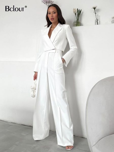 

women's two piece pants bclout autumn pleated white sets pieces elegant office lady notched collar blazers fashion party long suits 230