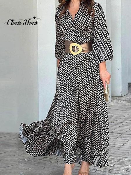 

basic casual dresses 2023 summer printed belt bodycon maxi dres chic shirt style lapel long sleeve elegant office lady vestidos 230824, Black;gray