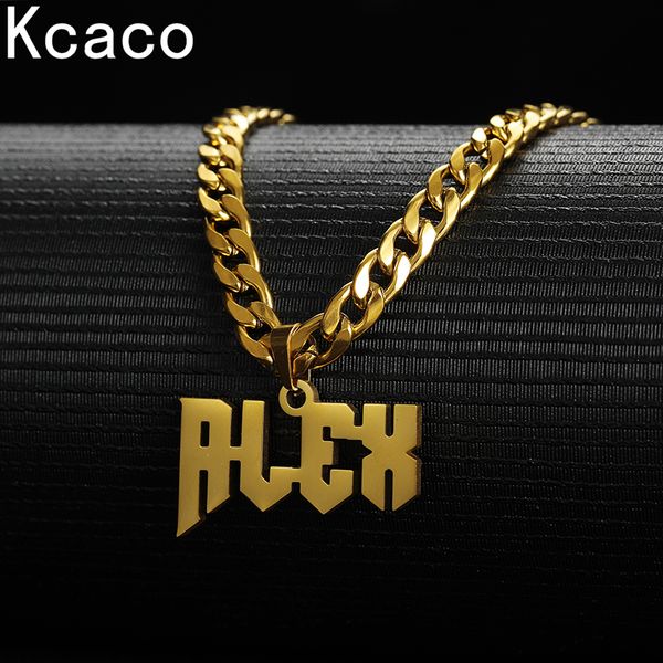 

pendant necklaces customized name necklace gold color personalized stainless steel 5mm wide thick chain jewelry for men gifts 230825, Silver