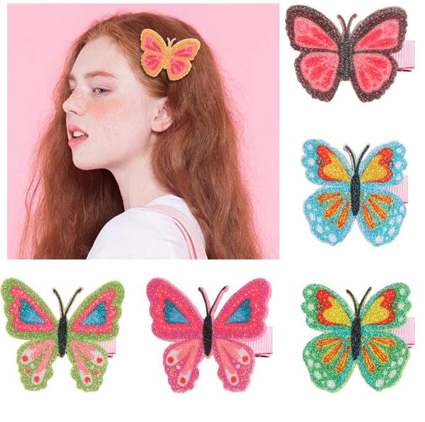 

glitter 3d butterfly hair clips fashion birthday cosplay hair accessories colorful shiney cartoon animal fariy barrettes, Slivery;white