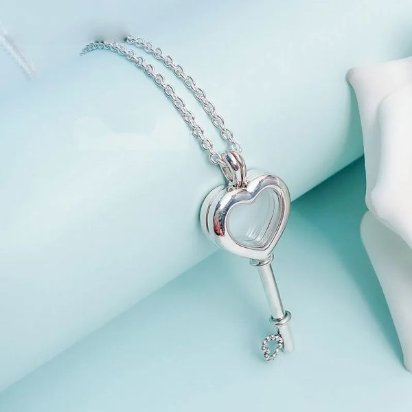 

tiff necklace 925 sterling silver floating locket heart key pendant necklace fits european pandora style jewelry necklace