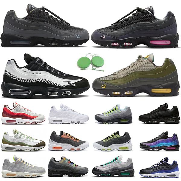 

95 95s triple black white crystal blue solar red smoke grey fish scales olive men women running shoes obsidian neon laser fuchsia mens women