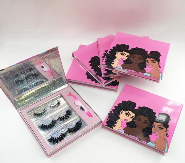 

2020 new arrival mink false eyelashes book custom packing magnetic gift boxes girl lashes cases package makeup lashes with tweezer8417389