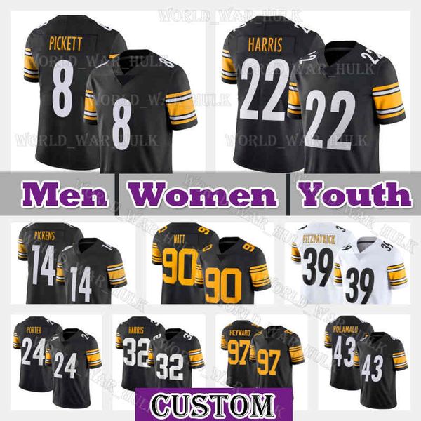 

14 george pickens football jersey 8 kenny pickett 56 alex highsmith pittsburghs steelers troy polamalu 39 minkah fitzpatrick 90 t.j. watt na, Black;red