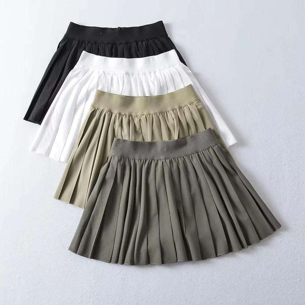 

babes skirts preppy style pure color high waist thin pleated skirt summer anti glow sports short, Black