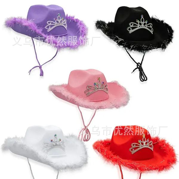 

feather edge crown denim hat sequin pink silver western colorful diamond denim hat, Blue;gray