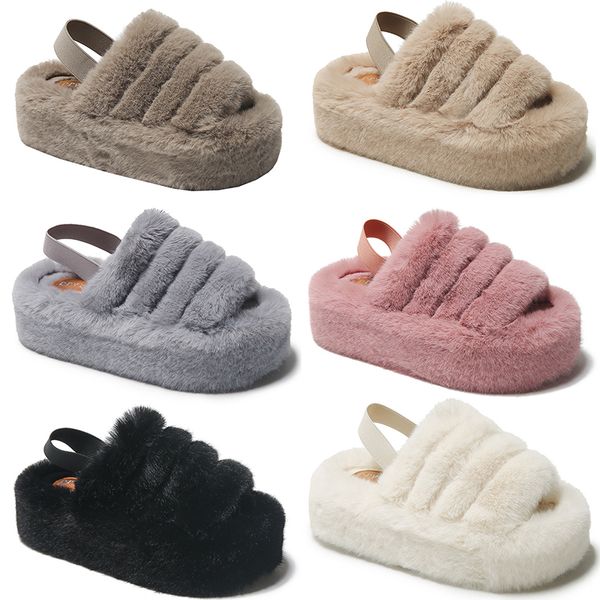 

2023 home plush flat platform cotton slippers women pink black gray beige heightened elastic band casual