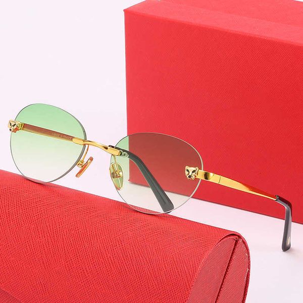 

glasses fashion leopard head designer sunglasses frameless sunglasses men and women fashion versatile ocean film street glasses with logo bo, White;black