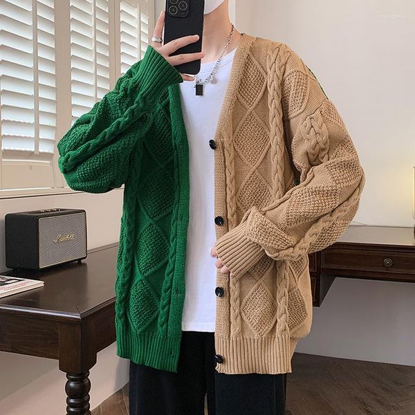

men's sweaters 2023 autumn and winter dual-color patchwork cardigan sweater youth fashion casual outdoor, White;black