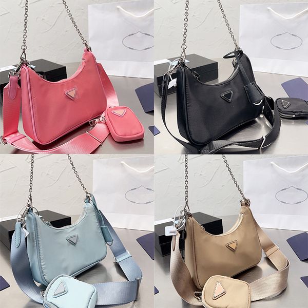 

designer bag womens tote bag triangle badge luxury nylon bag leather bag 2-in-1 bag chain strap two styles