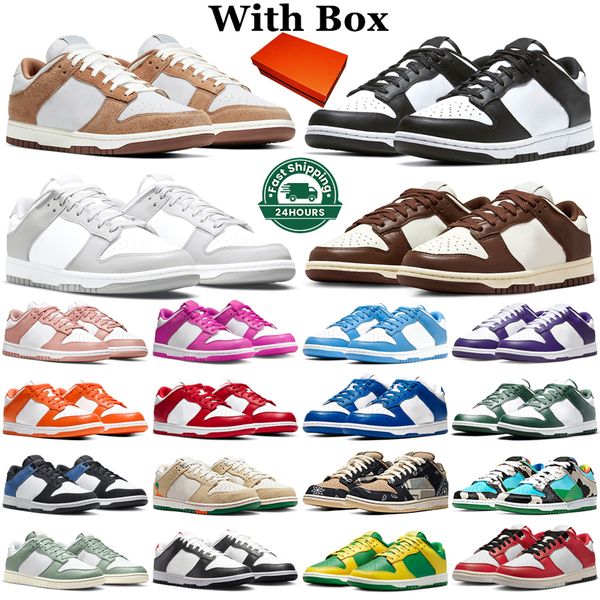 

with box designer shoes flat sneakers men women lows panda white black grey fog triple pink medium curry cacao wow university red industrial