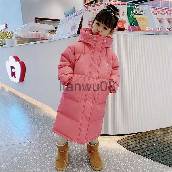 

down coat 2023 new winter girls coat solid color long style keep warm girls down jacket hooded zipper parka 312 years children clothing x082, Blue;gray
