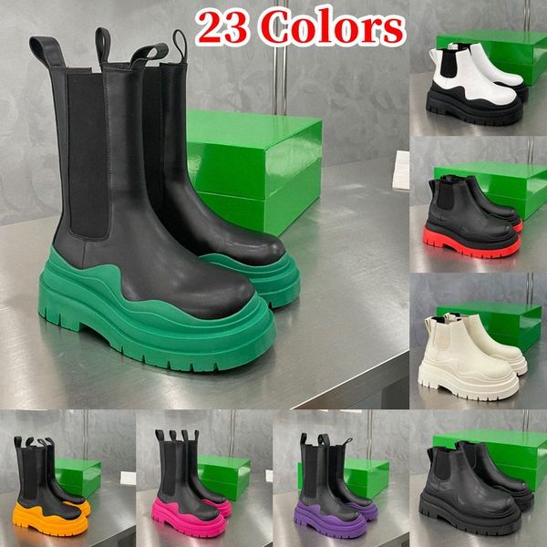 

designer womens boots leather platform ankle boot fashion non-slip wave colored green rubber outsole elastic webbing comfort exquisite v4bo#, Black