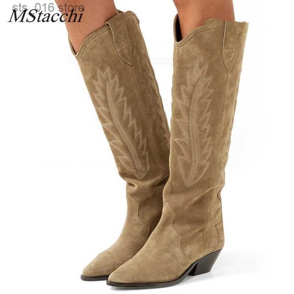 

boots mstacchi women's high boots nude black suede embroidered knee high boots women pointed toe spike kitten heels knight boots t23082