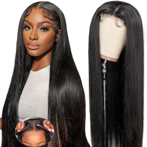 

lace front wig wear and go glueless lace wig brazilian straight lace wigs for women no glue 4x6 lace pre cut wig human hair wigs, Black;brown