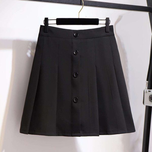 

item title skirt pounds extra large womens clothing fat mm spring and summer style slim looking button pleated, Black