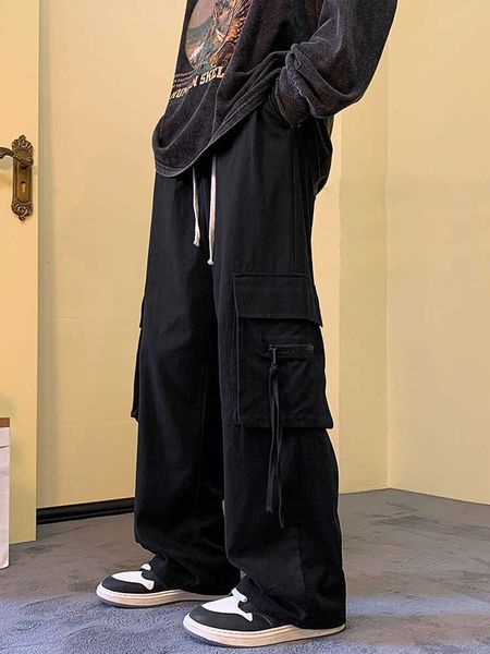 

american high street work pants for men's summer oversized pants trendy brand ruffian handsome loose fitting wide leg spring and autumn, Black
