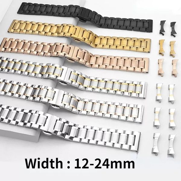 

watch bands curved end watch band stainless steel strap 12mm 13mm 14mm 15mm 16mm 17mm 18mm 19mm 20mm 21mm 22mm 23mm 24mm universal wristband, Black;brown