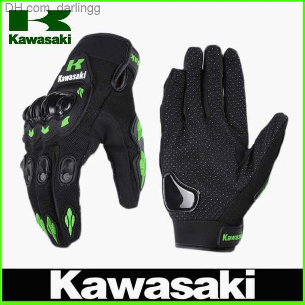 

new kawasaki gloves full finger kawasaki motorcycle gloves summer men and women's fashionable and breathable cycling gloves q230825, Black