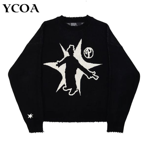 

men's sweaters men's winter sweater pullovers knit long sleeve hip hop korean fashion harajuku jumper gorhic coat y2k streetwear, White;black