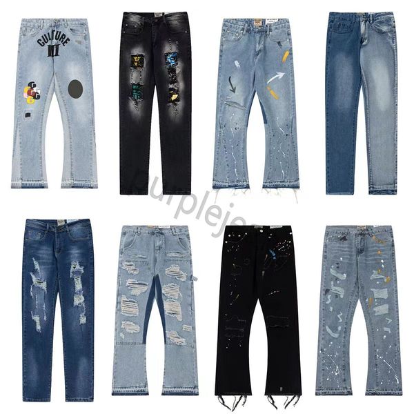 

galleries jeans depts designer mens pants fashion hole splash ink graffiti print washed cloth high street luxury women pants casual plus siz, Blue