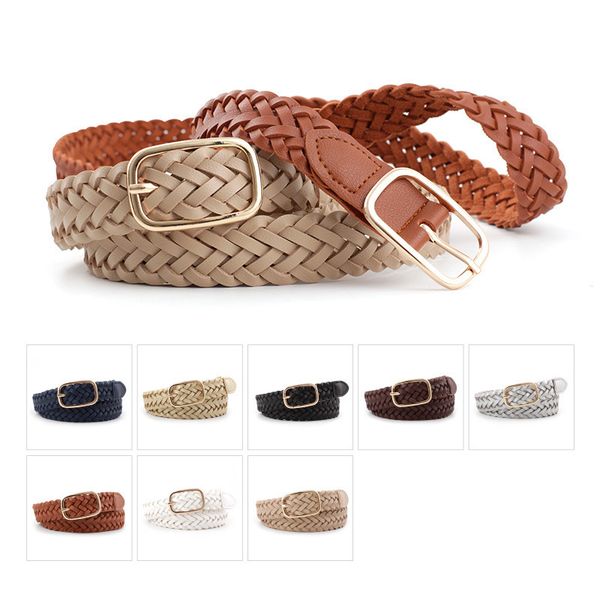 

waist chain belts womens pu leather braided belt golden square pin buckle fashion causal jeans dress waistband 23cm thin p81 230825