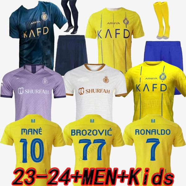 

23 24 al nassr fc soccer jerseys ronaldo 2023 2024 home yellow away cr7 mane gonzalo martinez talisca women fans player version men kids kit, Black;yellow