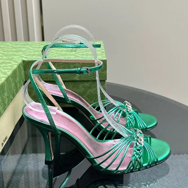 

customized hand woven stiletto sandals ankle strap gladiator pumps women's open-toe party evening dress shoes luxury designer high heel, Black