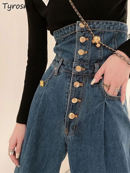 

women's jean loose spring daily fashion high waist simple korean style ladies casual s 3xl design all match solid tender denim 230825, Blue