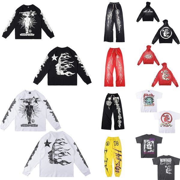 

hoodie hellstar mens and womens hooded sweatshirt womens hellstars american retro mud print old sports casual loudspeaker pants hoodie, Black