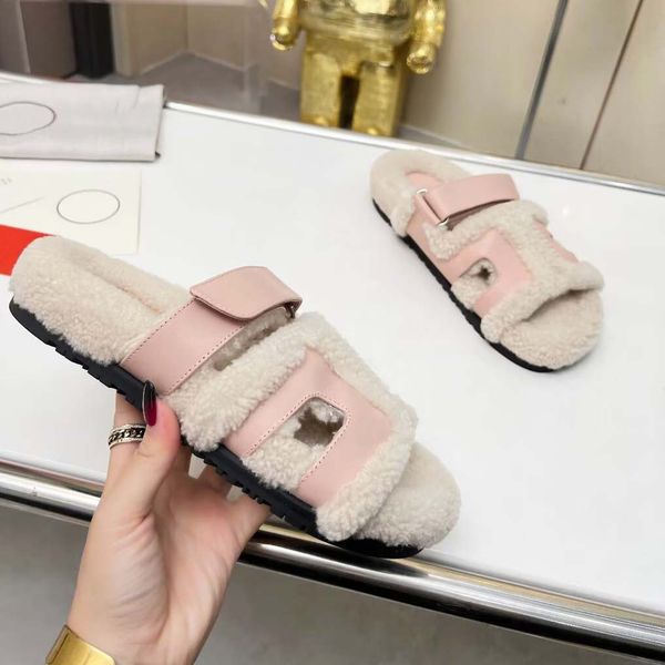 

fashion designer shoe luxury women wool sandals slippers woman slipper shoes brand autumn winter slides fur sandal casual shoes size brand w, Black