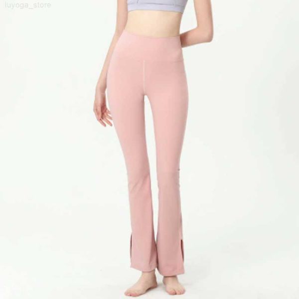 

lu yoga 2022 align lu-07 women yoga pants solid color nude sports shaping waist tight flared fitness loose jogging sportswear nine point fla