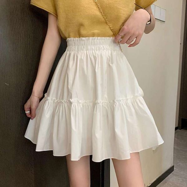 

summer style elastic waist wood skirt ear edge very fairy covering the crotch white temperament a line short, Black