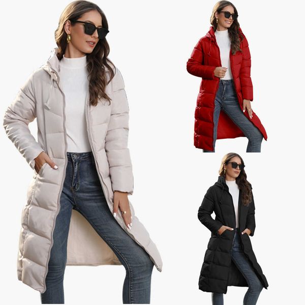 

women's down parkas winter hooded women's padded jacket mid-length slim padded jacket warm down padded jacket for women t230825, Black