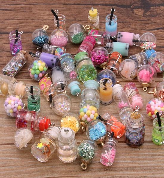 

10pcs 830 styles mix glass bottles milk cup ball earring charms diy findings keychain bracelets pendant for jewelry making1498123, Bronze;silver