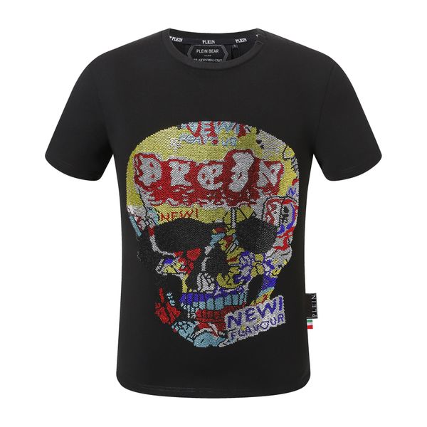 

plein bear t shirt mens designer tshirts brand clothing rhinestone pp skulls men t-shirt round neck ss skull hip hop tshirt tees 16655, White;black